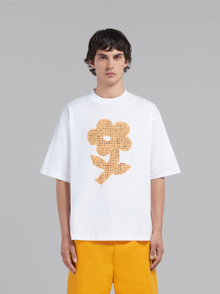 T-shirt in cotone biologico bianco con stampa puzzle a fiore - T-shirt - Image 2