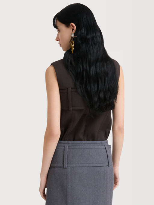Brown wool top with belted bust - Shirts