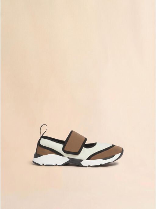 White and light brown lycra Mary Jane Running Sneaker - Sneakers