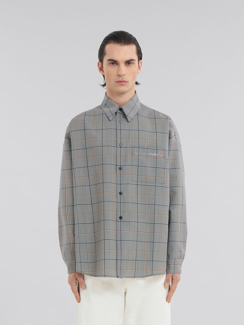 ディープブルー チェック テクノウール製シャツ | Marni
