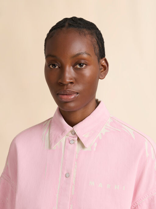 Pink screen-printed denim shirt - Shirts