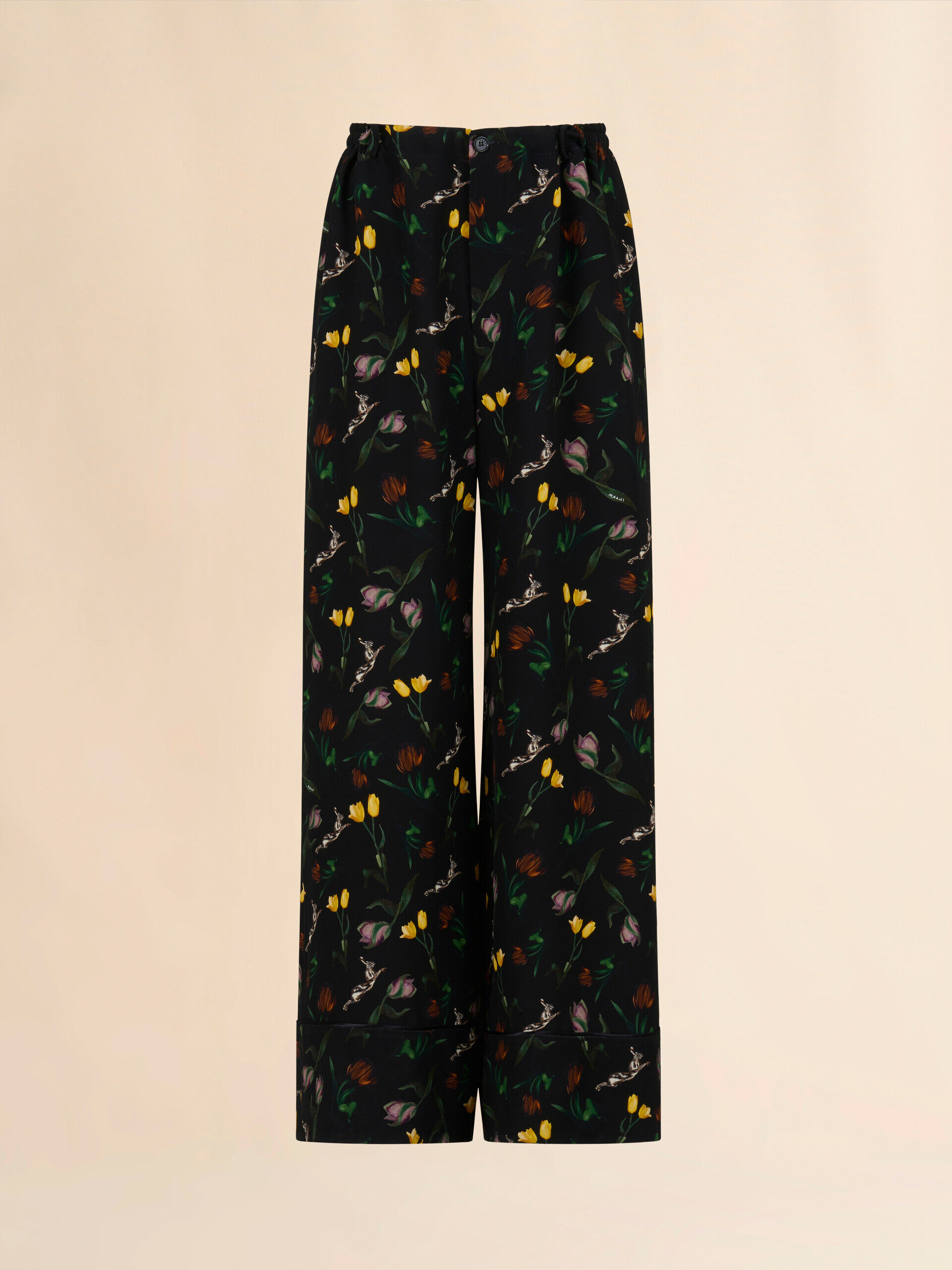 クリーム エンバースサテンパラッツォパンツ チューリップとウサギの