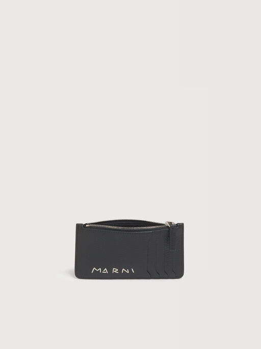 Black leather card case with Marni Mending embroidery - Wallets