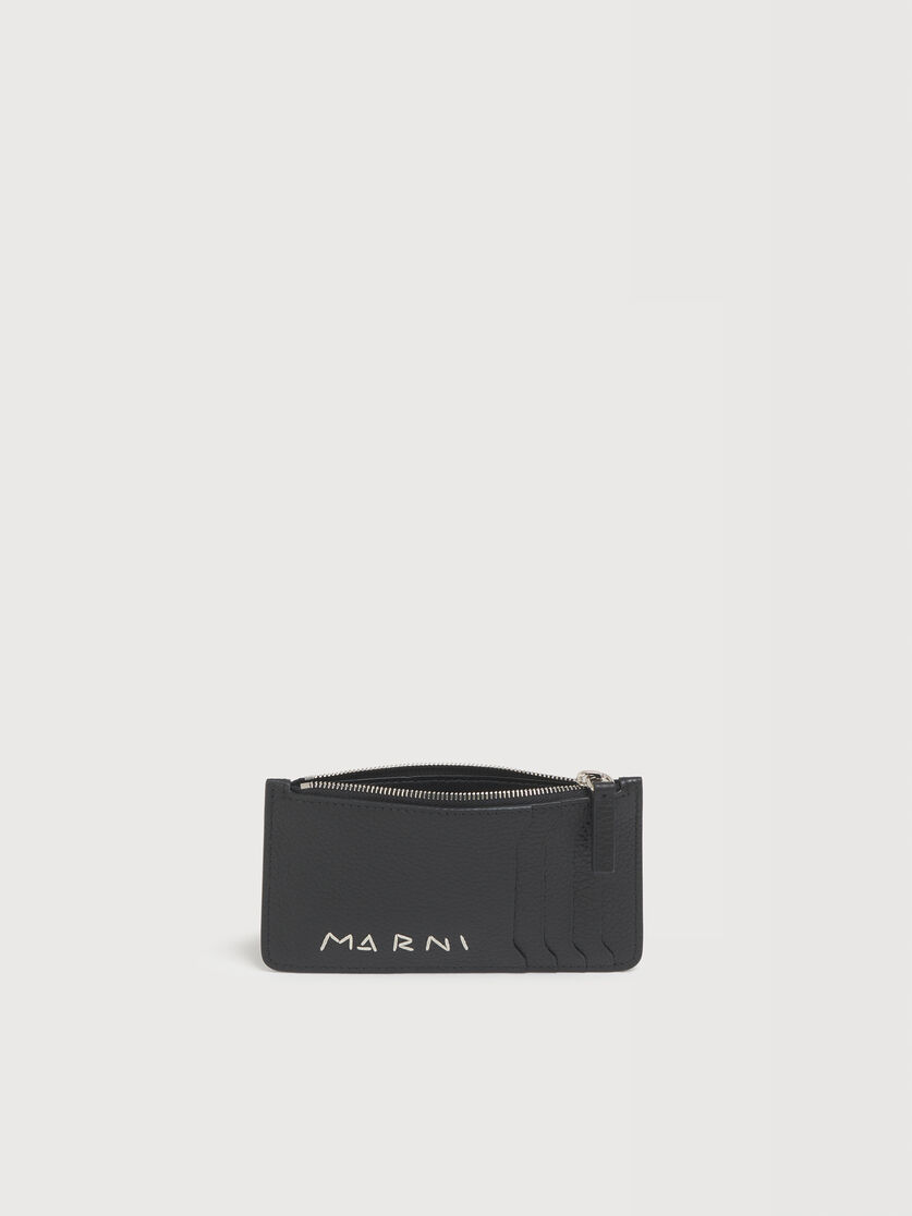 Black leather card case with Marni Mending embroidery, Image 2