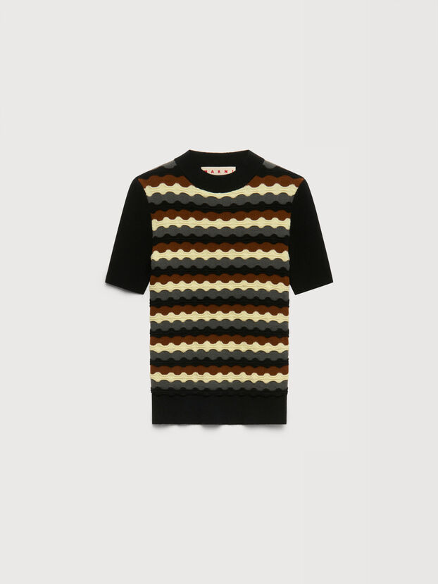 Black wool jumper with 3D wave - Pullovers