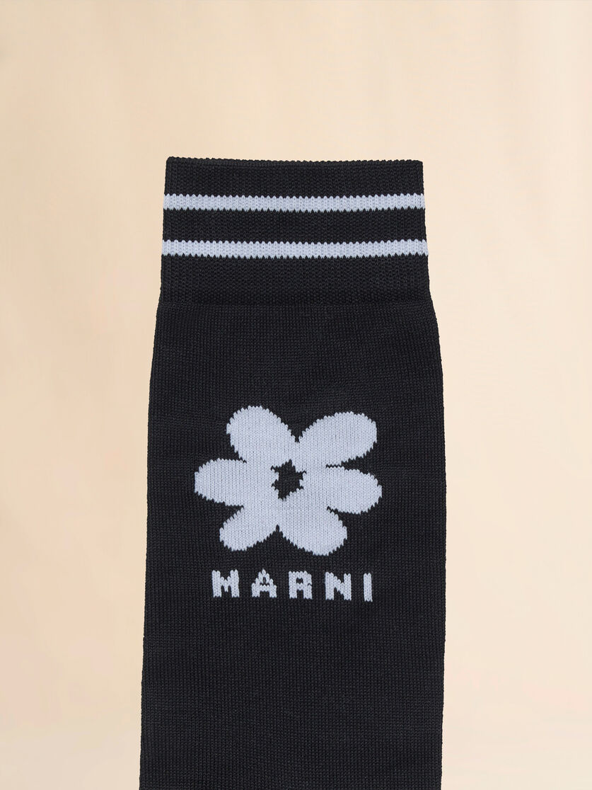 Black cotton socks with light blue jacquard flower detail - Socks - Image 3