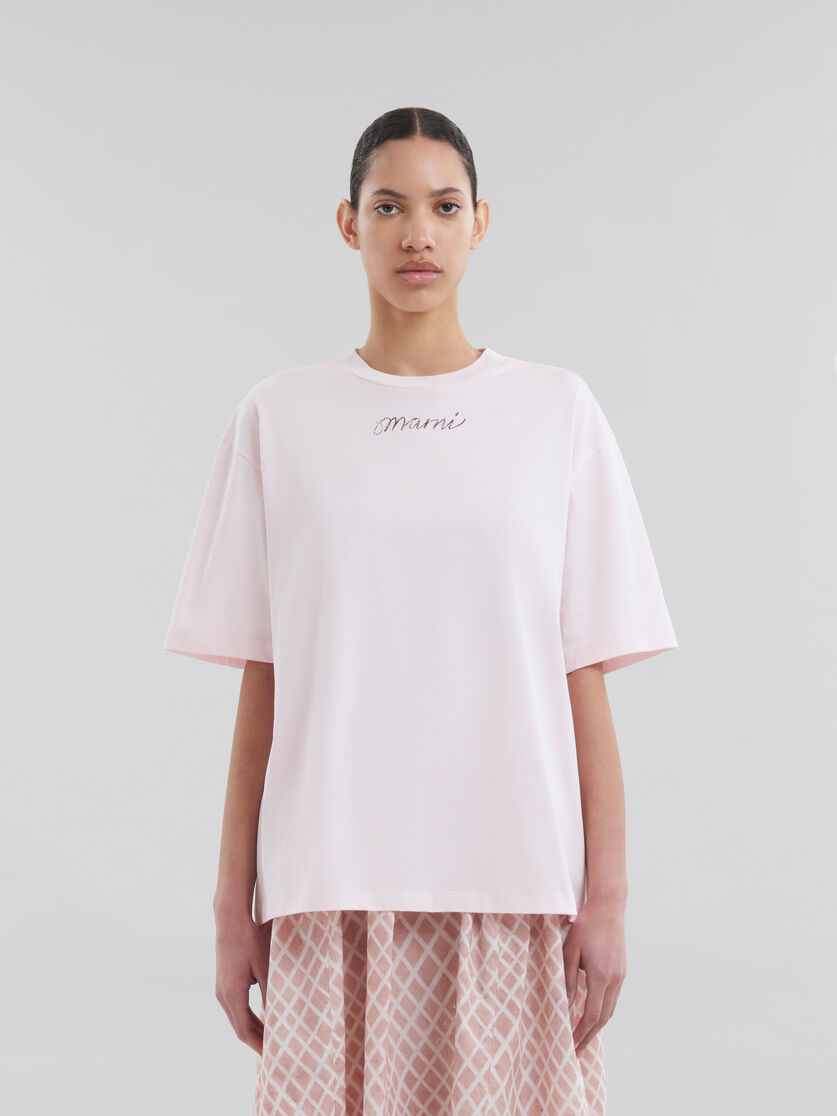 ピンク リピートロゴ入り オーガニックコットン製 ボクシーTシャツ | Marni 