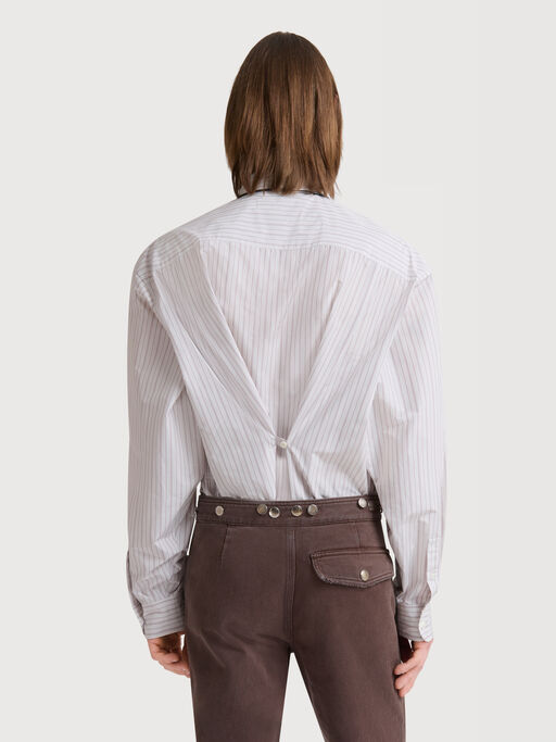 White techno poplin shirt with thin stripe - Shirts