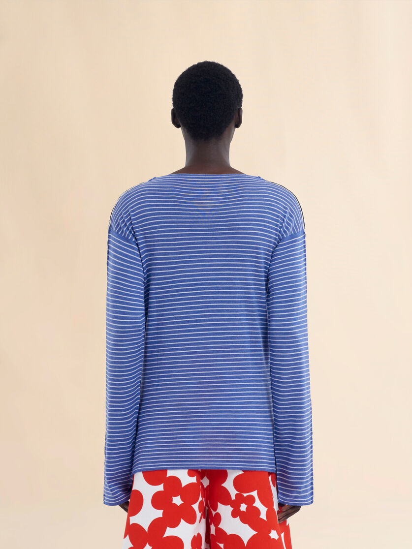 Blue striped boat neck jumper with contrasting back - Pullovers - Image 3