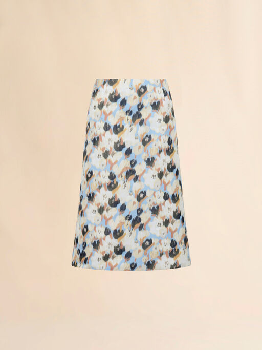 Light blue duchesse skirt with Secret Bouquet print - Skirts