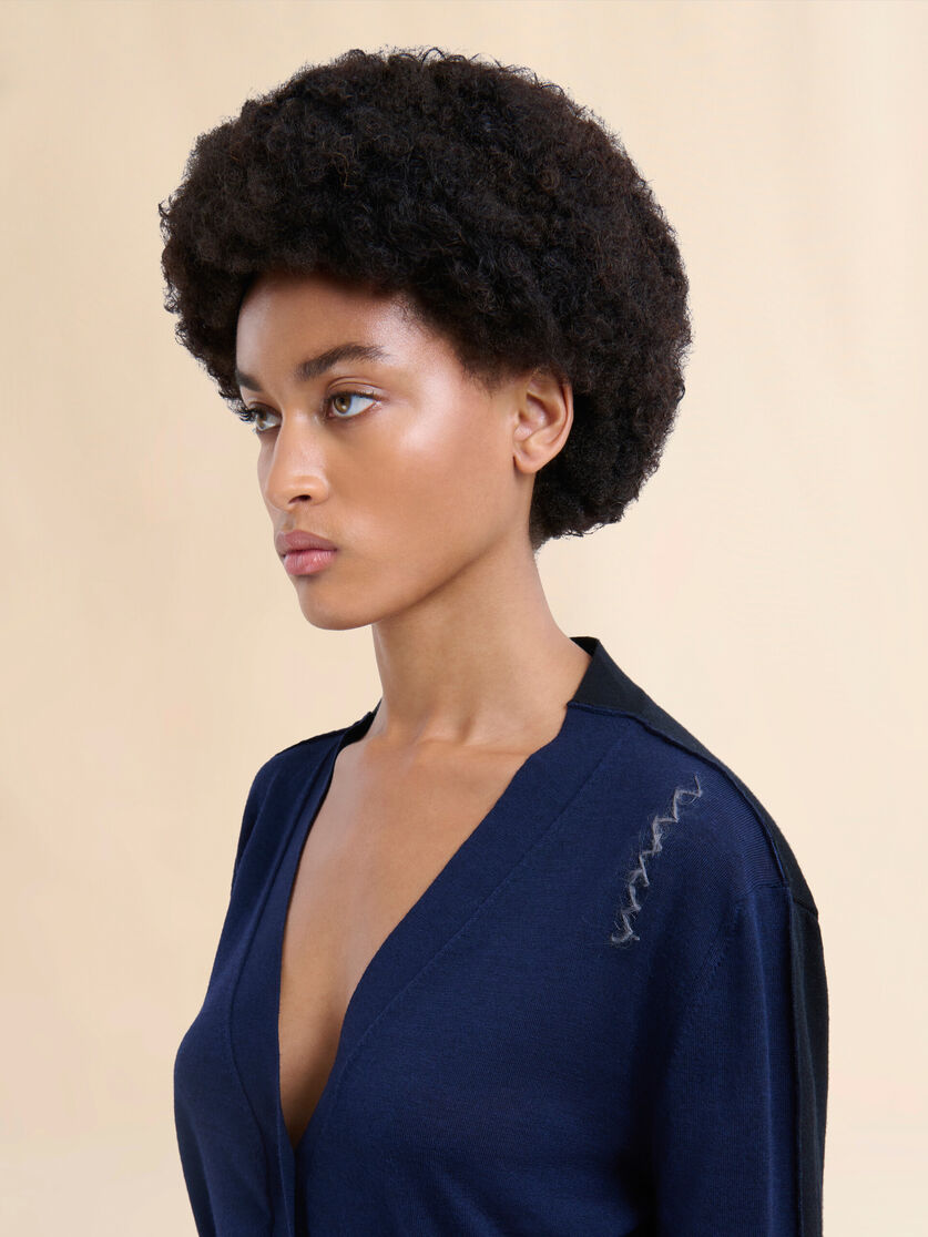 Blue silk and wool blend cardigan with contrasting back panel - Pullovers - Image 4