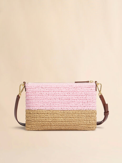 Pink and brown paper raffia Seaside pouch - Pochettes