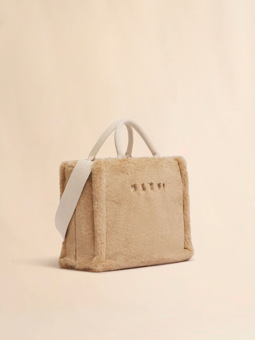 ライトブルー フェイクファー製バスケットショッパー - ショッピングバッグ - Image 6