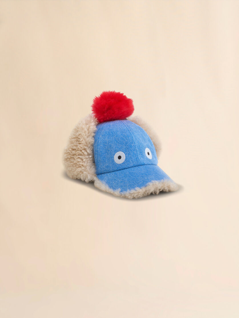 Blue denim baseball cap with pompon detail - Hats - Image 1