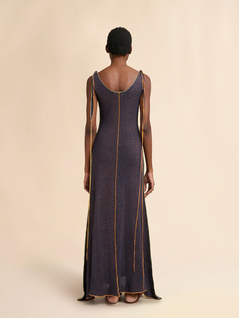 Blue linen-viscose dress with colourful edges, Image 3