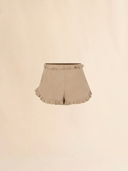 Beige suede shorts with ruffle - Pants