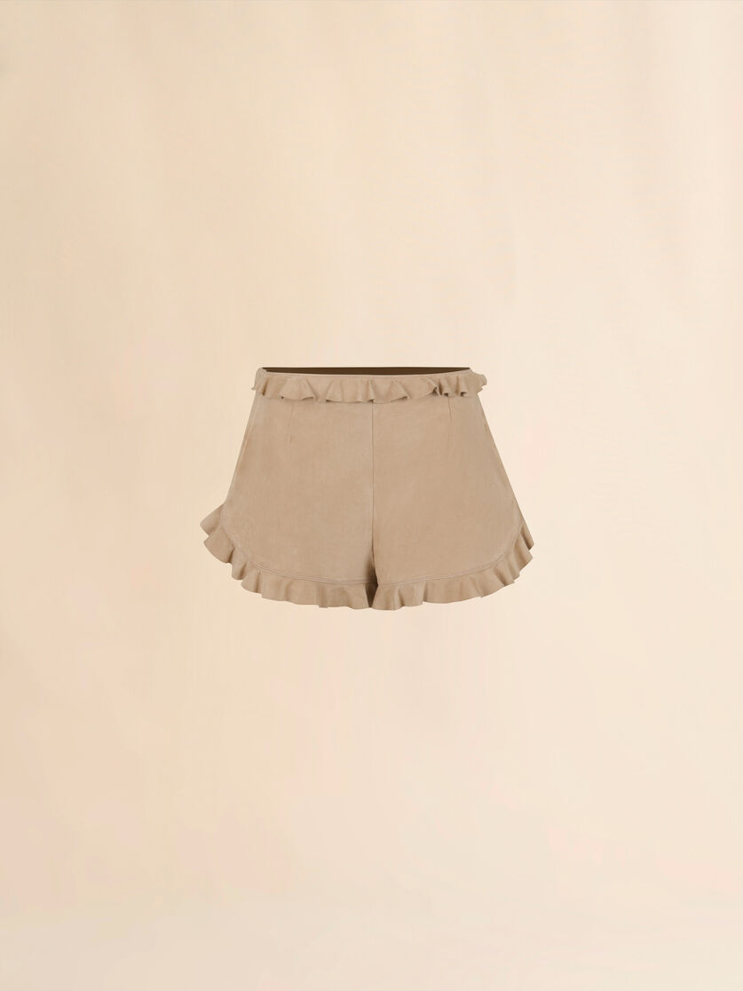Beige suede shorts with ruffle - Pants - Image 1