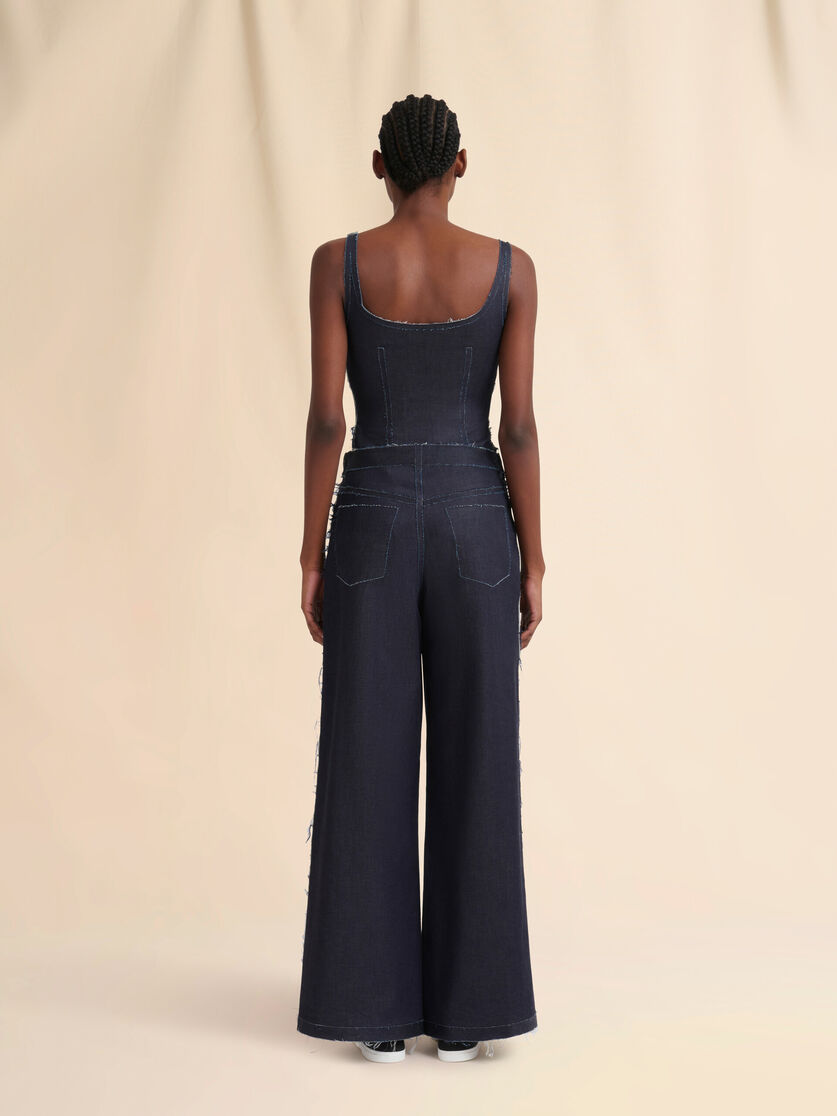 Deep blue stretch denim trompe l'oeil trousers - Pants - Image 3