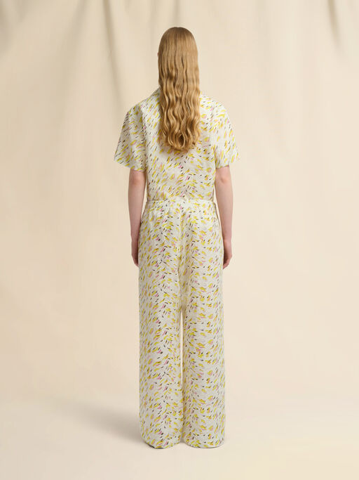 Yellow linen trousers with Brushstroke Wave print - Pants