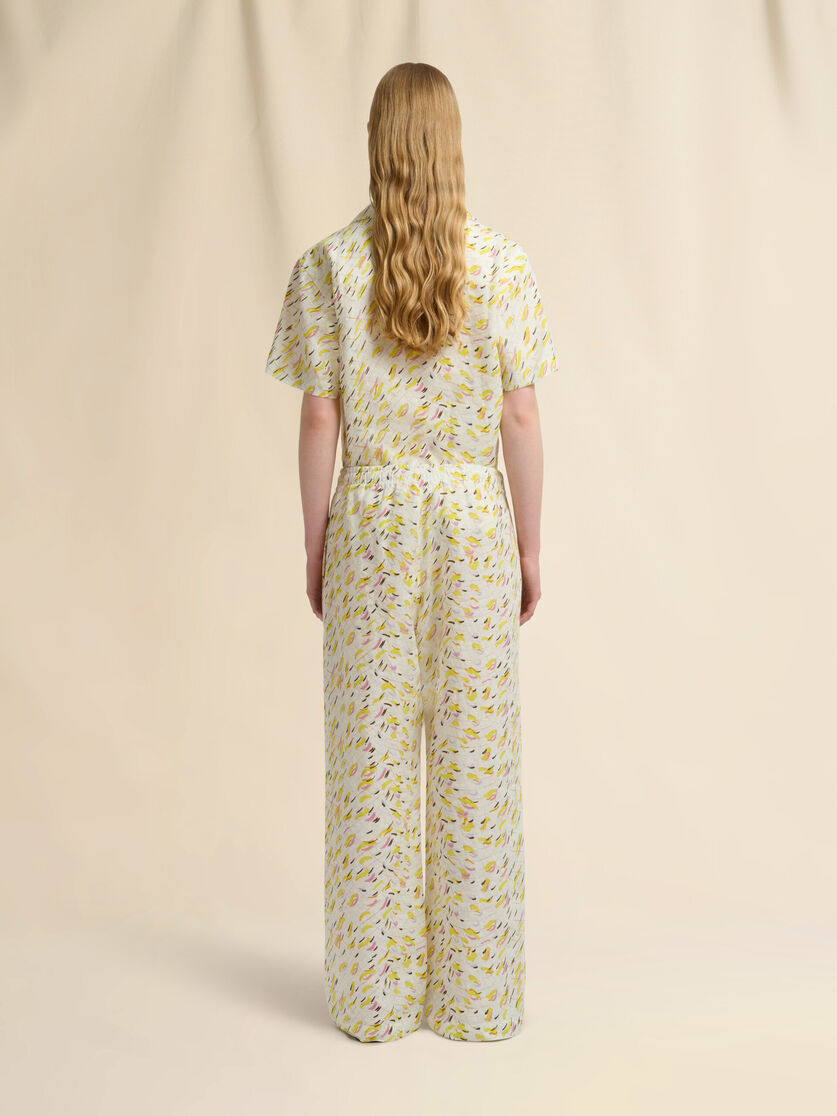 Yellow linen trousers with Brushstroke Wave print, Image 3