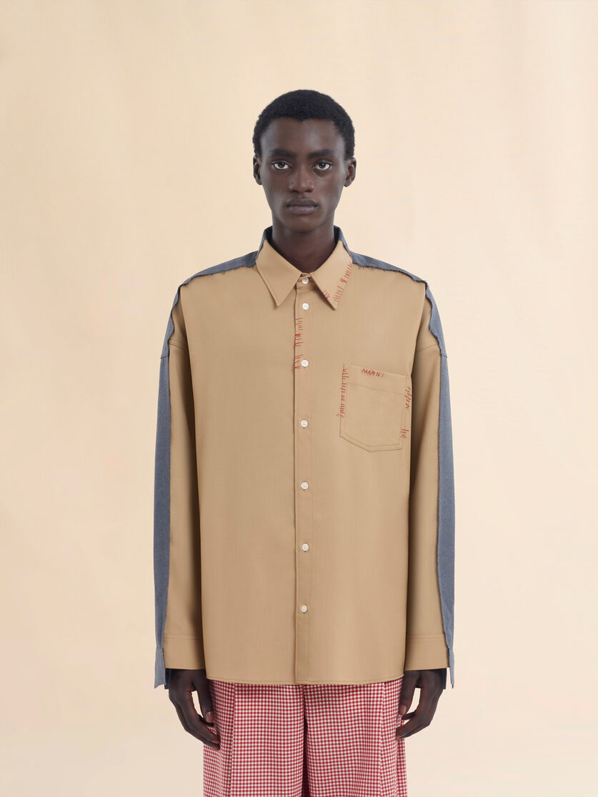 Blue tropical wool shirt with contrast back - Shirts - Image 2