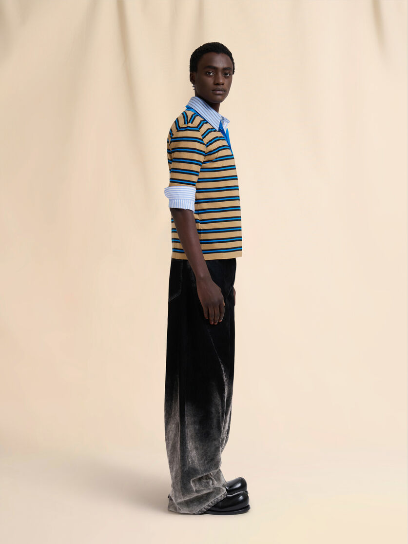 Light blue organic poplin shirt with mixed stripes - Shirts - Image 5