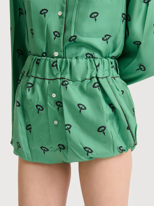 Green silk twill bloomers with floral print - Pants