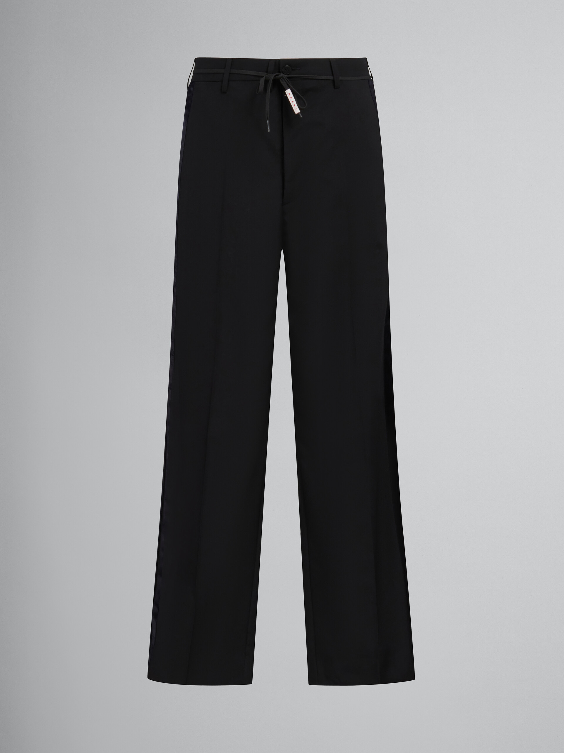Schwarze Hose aus Tropenwolle mit Satinstreifen - Hosen - Image 1