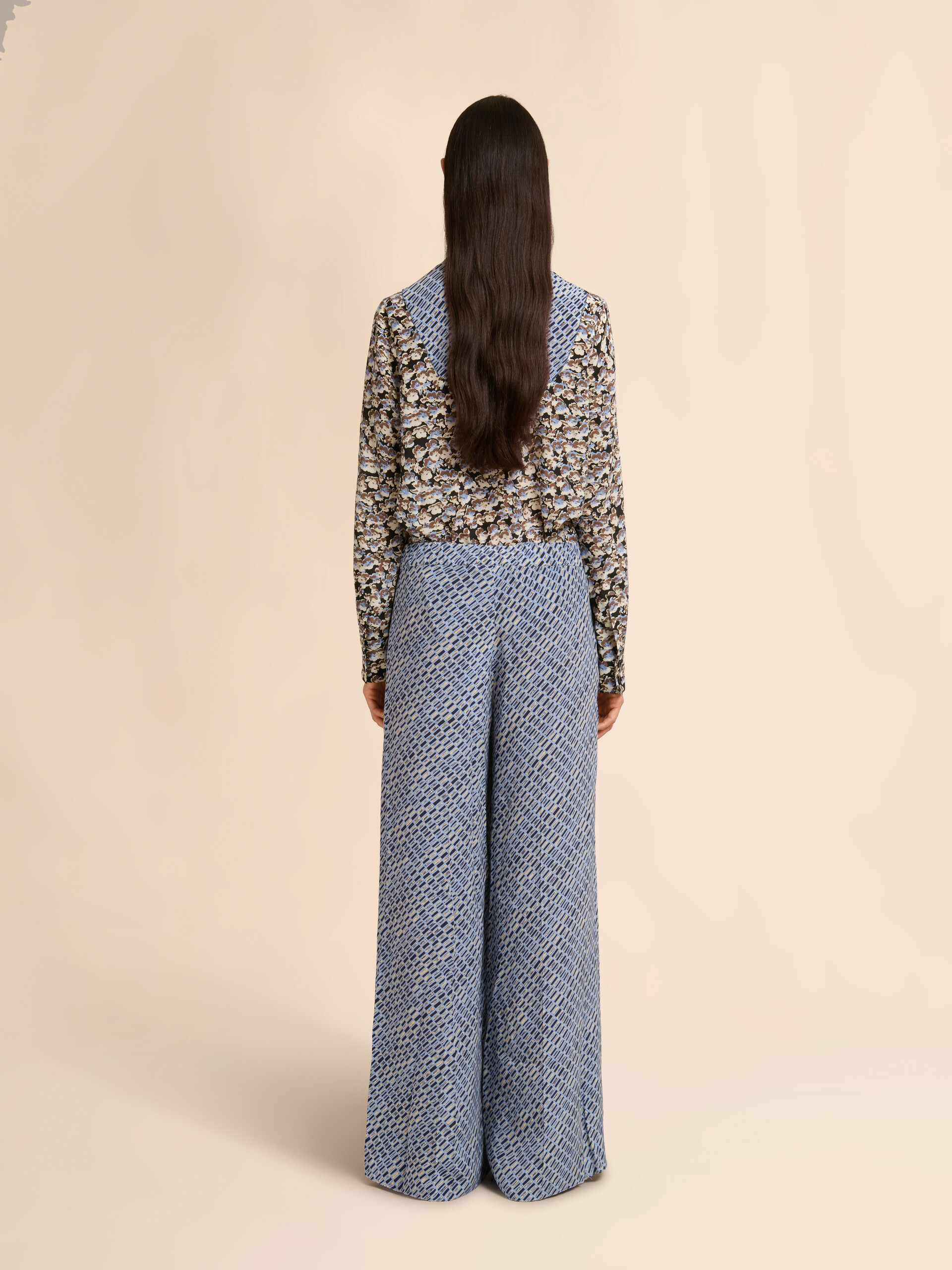 Blue crêpe de chine trousers with Criss Cross print - Pants - Image 3