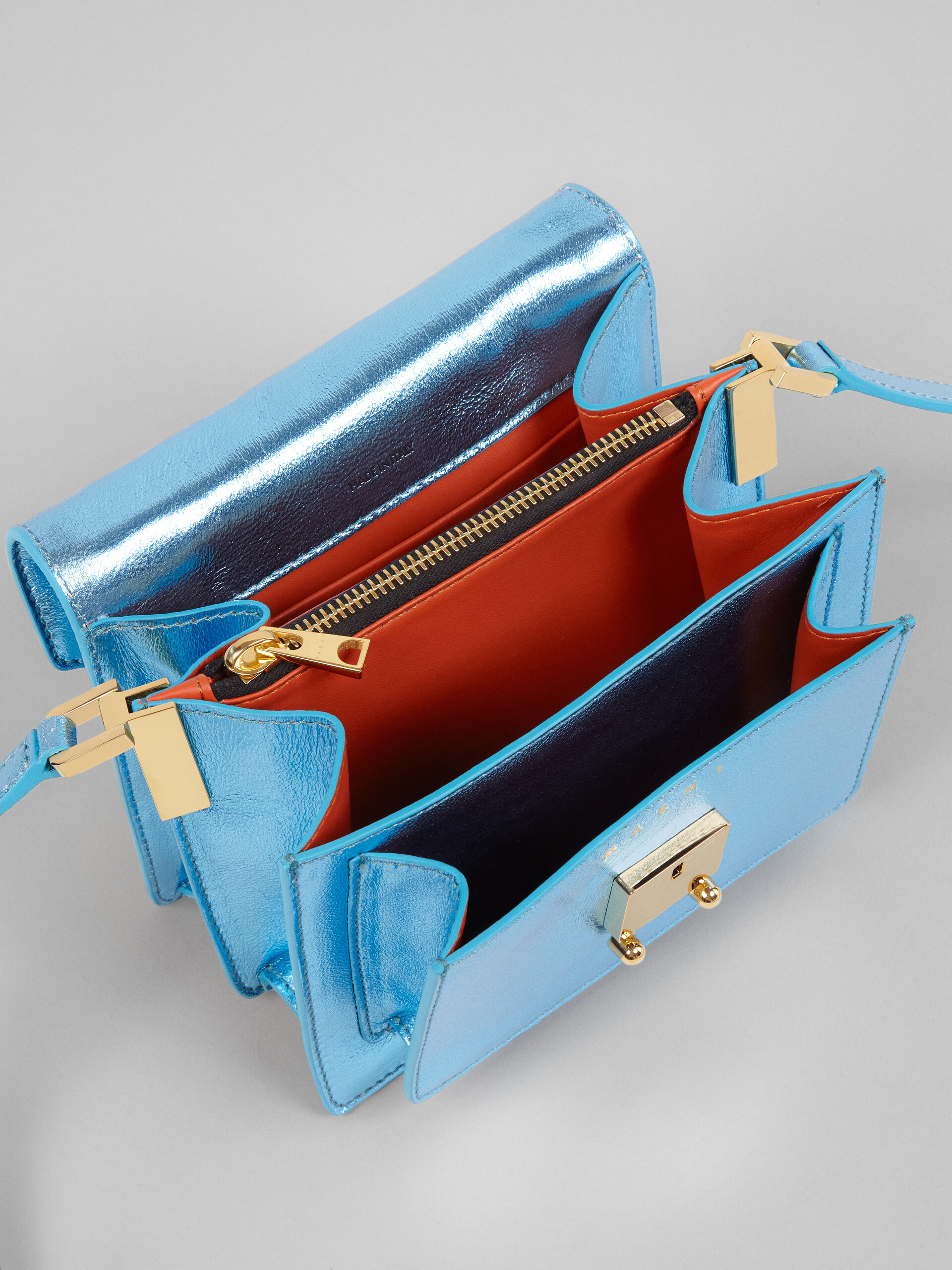 TRUNK SOFT mini bag in blue metallic leather - Shoulder Bags - Image 4