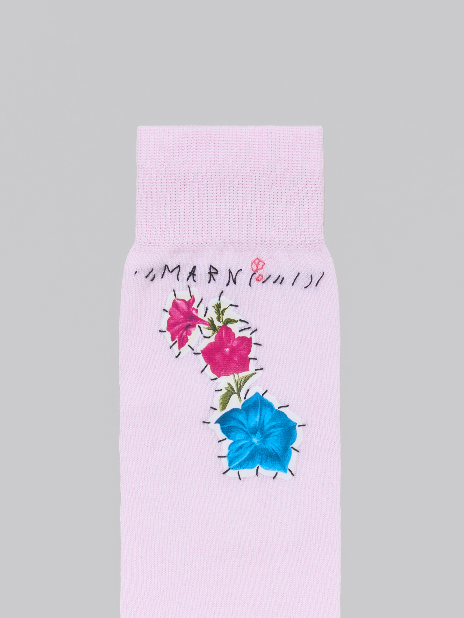 Pink cotton socks with flower patches - Socks - Image 3