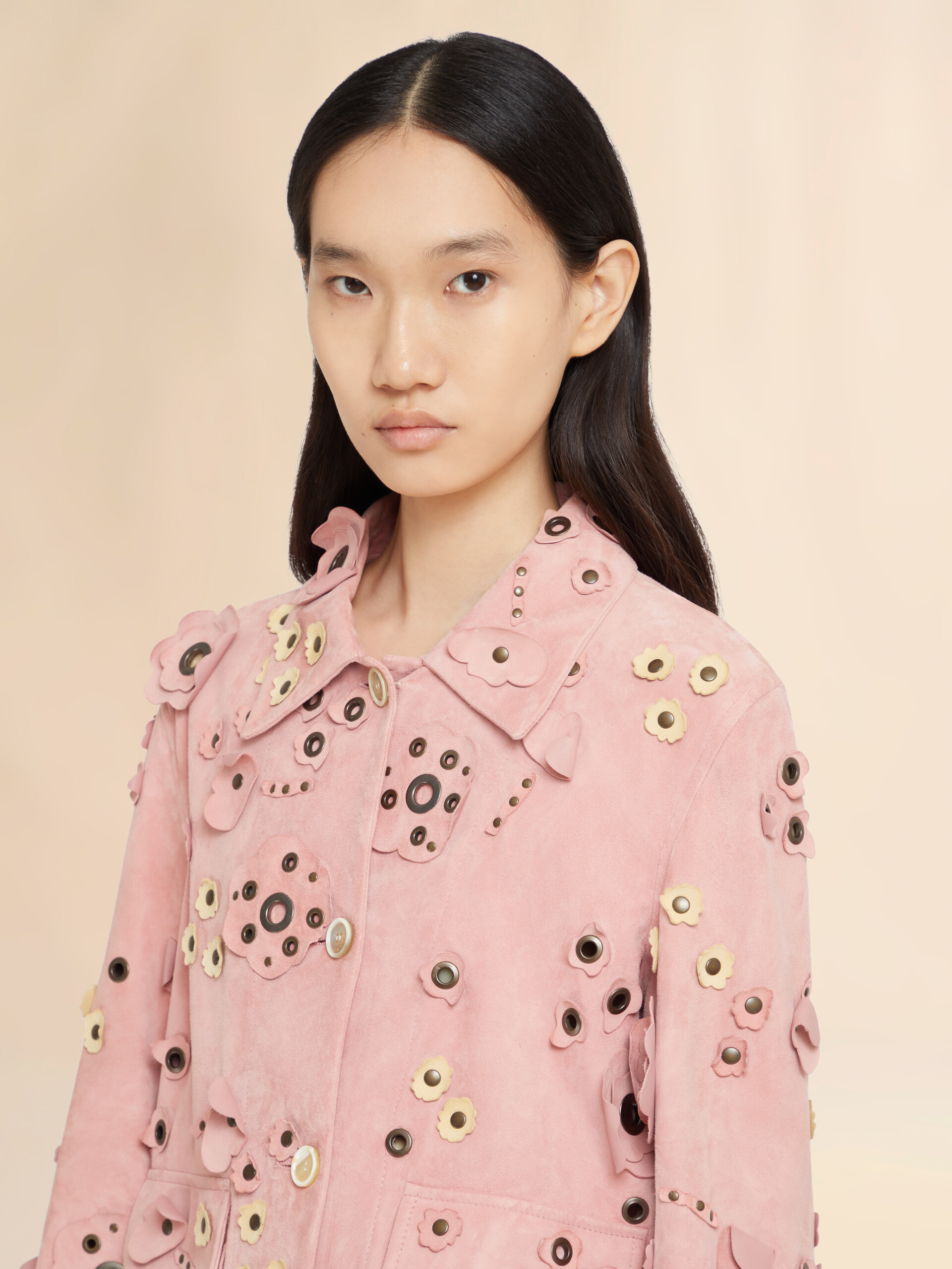 Pink suede jacket with flower appliqués - Jackets - Image 4