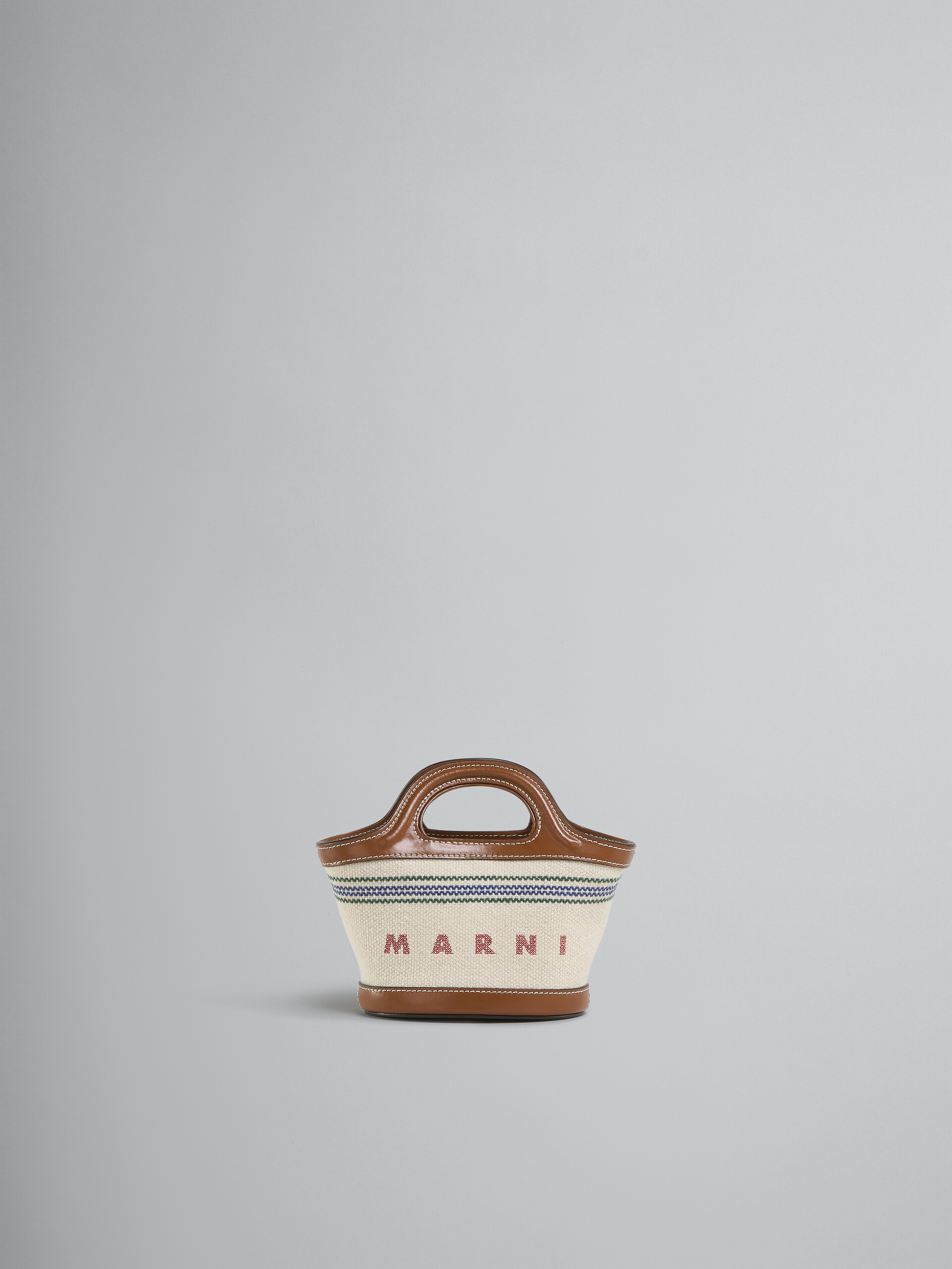 Mini-Tasche Tropicalia aus braunem Leder und gestreiftem Canvas - Handtaschen - Image 1