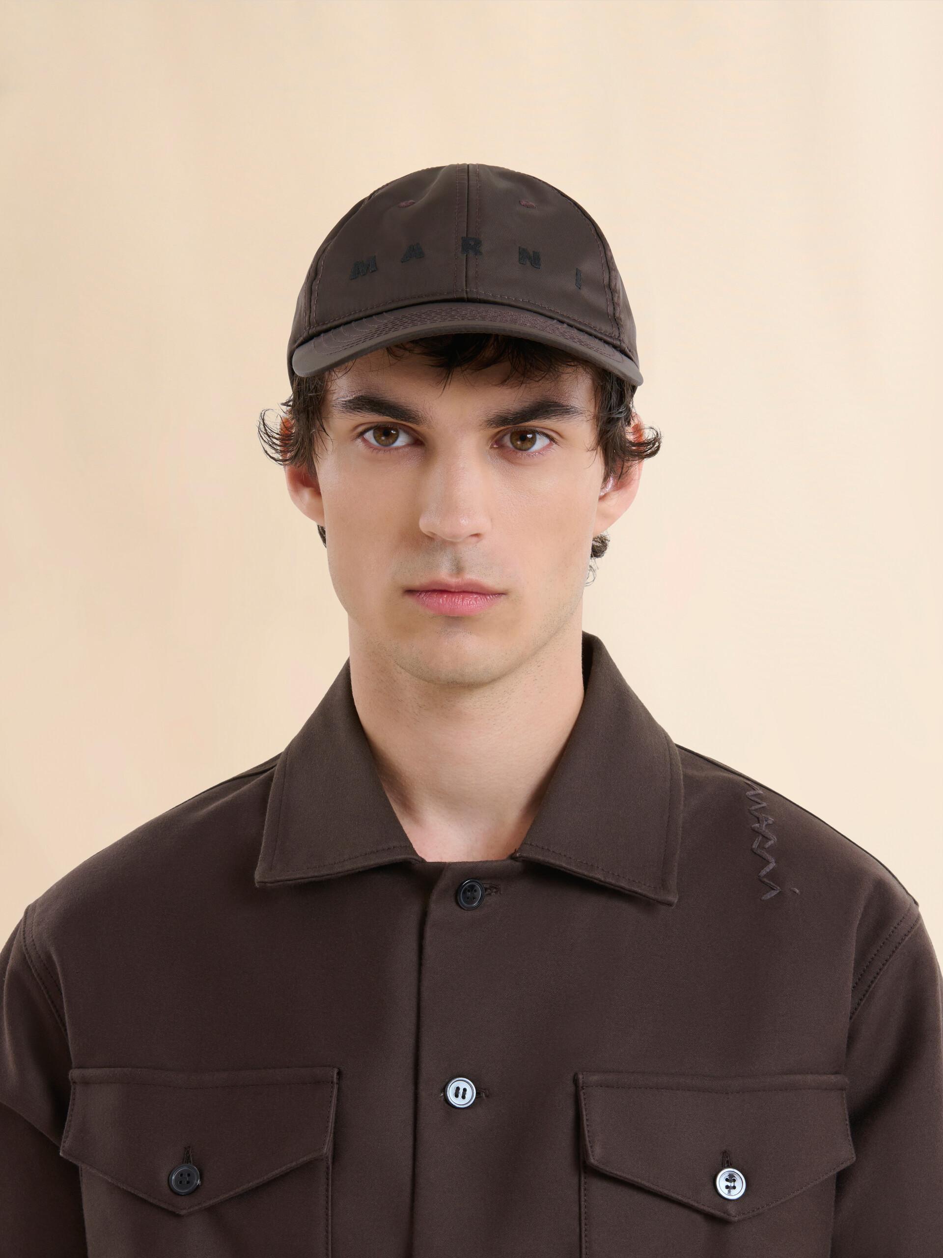 MARNI｜CAPS (TWILL BASEBALL CAP WITH EMBROIDERED LOGO (C Black organic gabardine baseball cap with embroidered logo