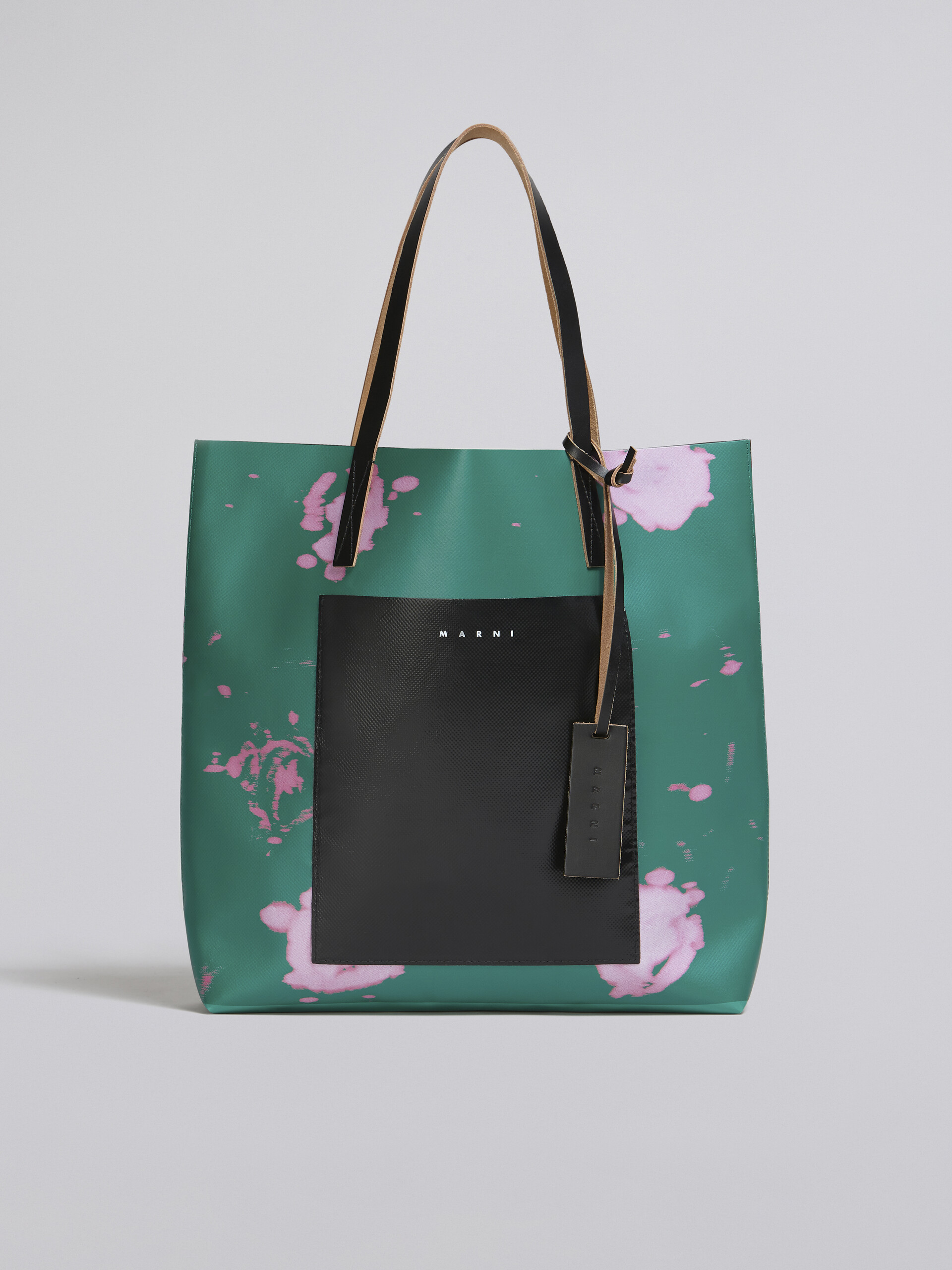 Green Faded Roses print PVC bag - Shopping Bags - Image 1