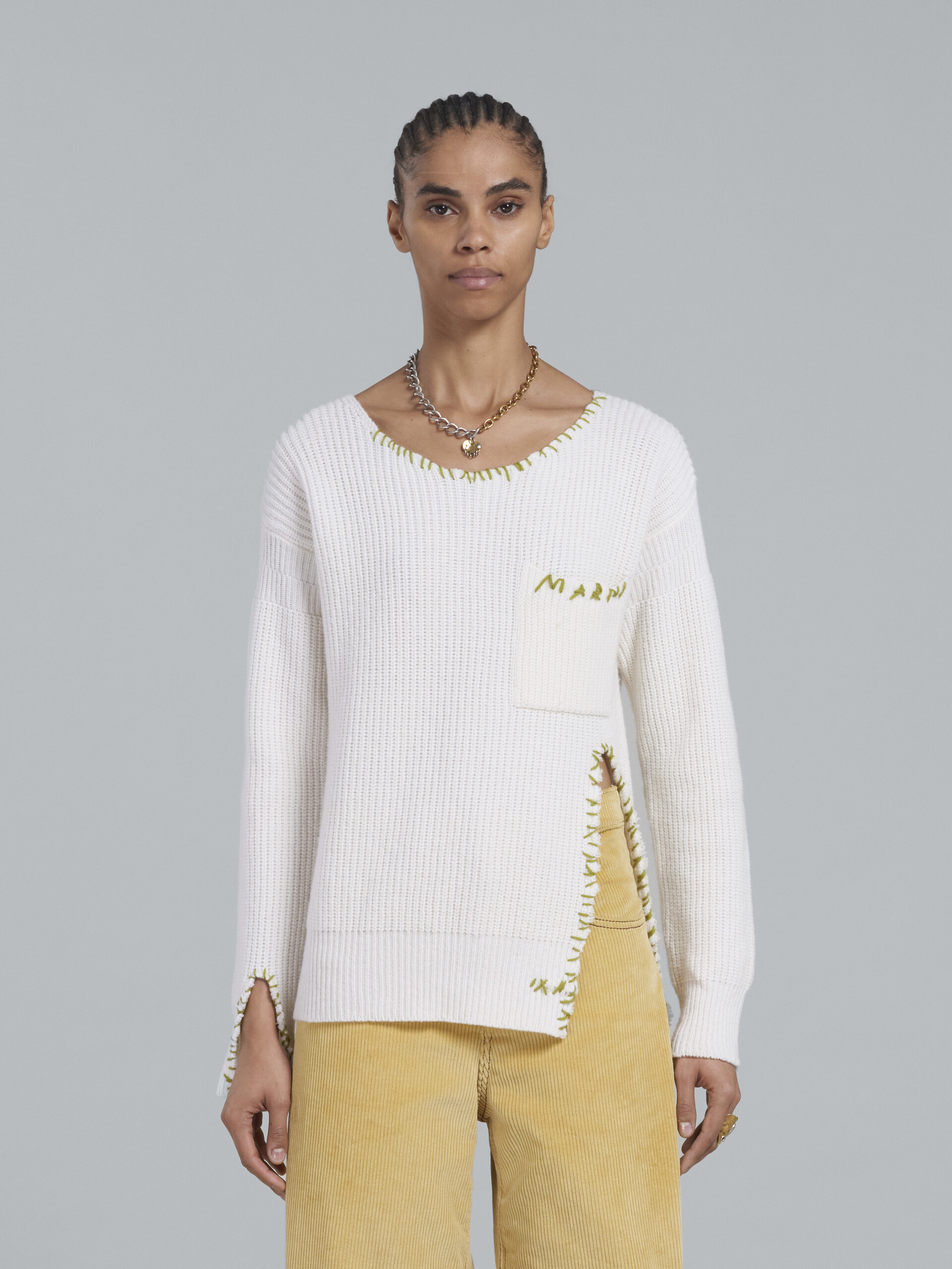 White wool sweater with raw-edge detailing - Pullovers - Image 2
