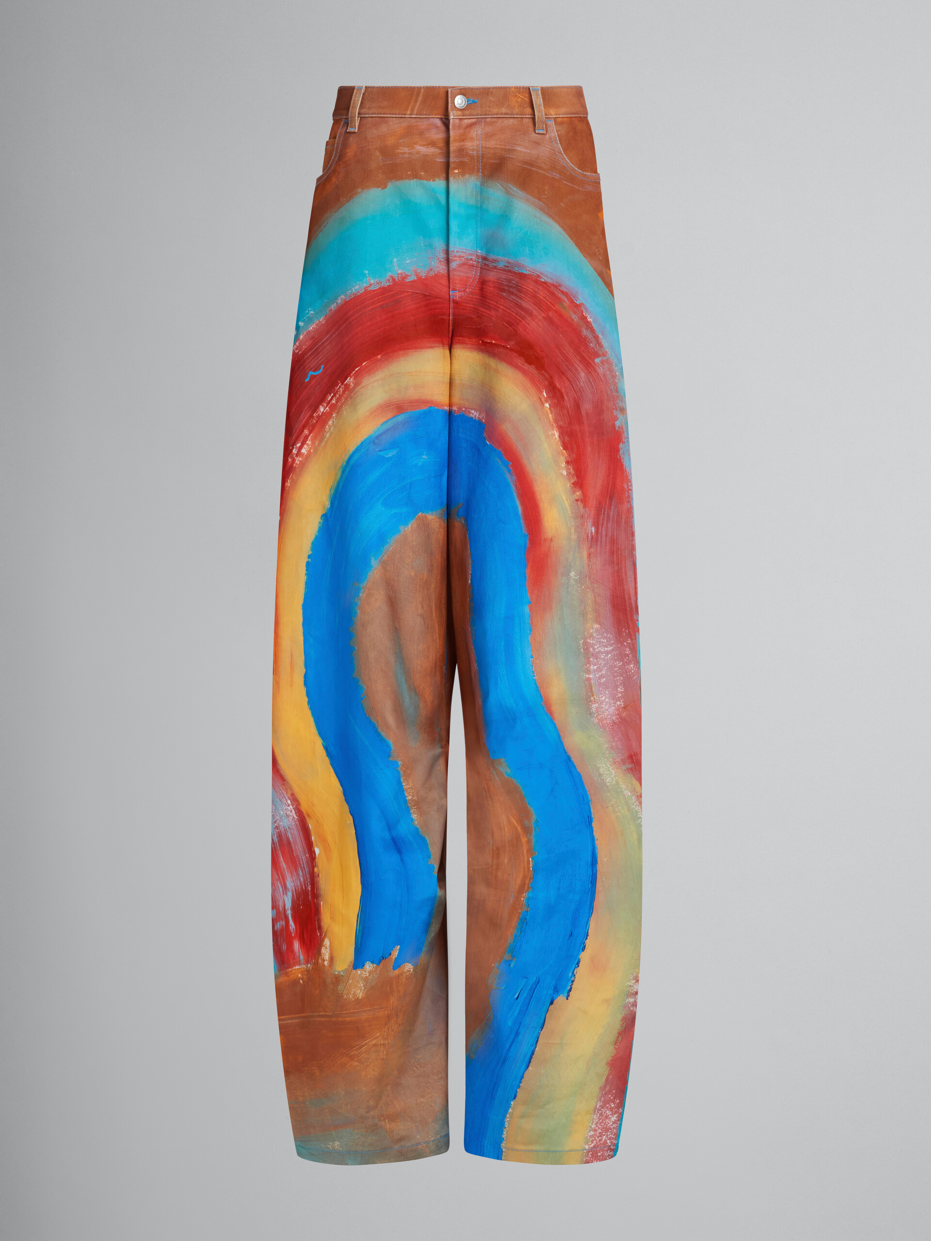 Wide 5 pocket trousers in denim with Rainbow print - Pants - Image 1
