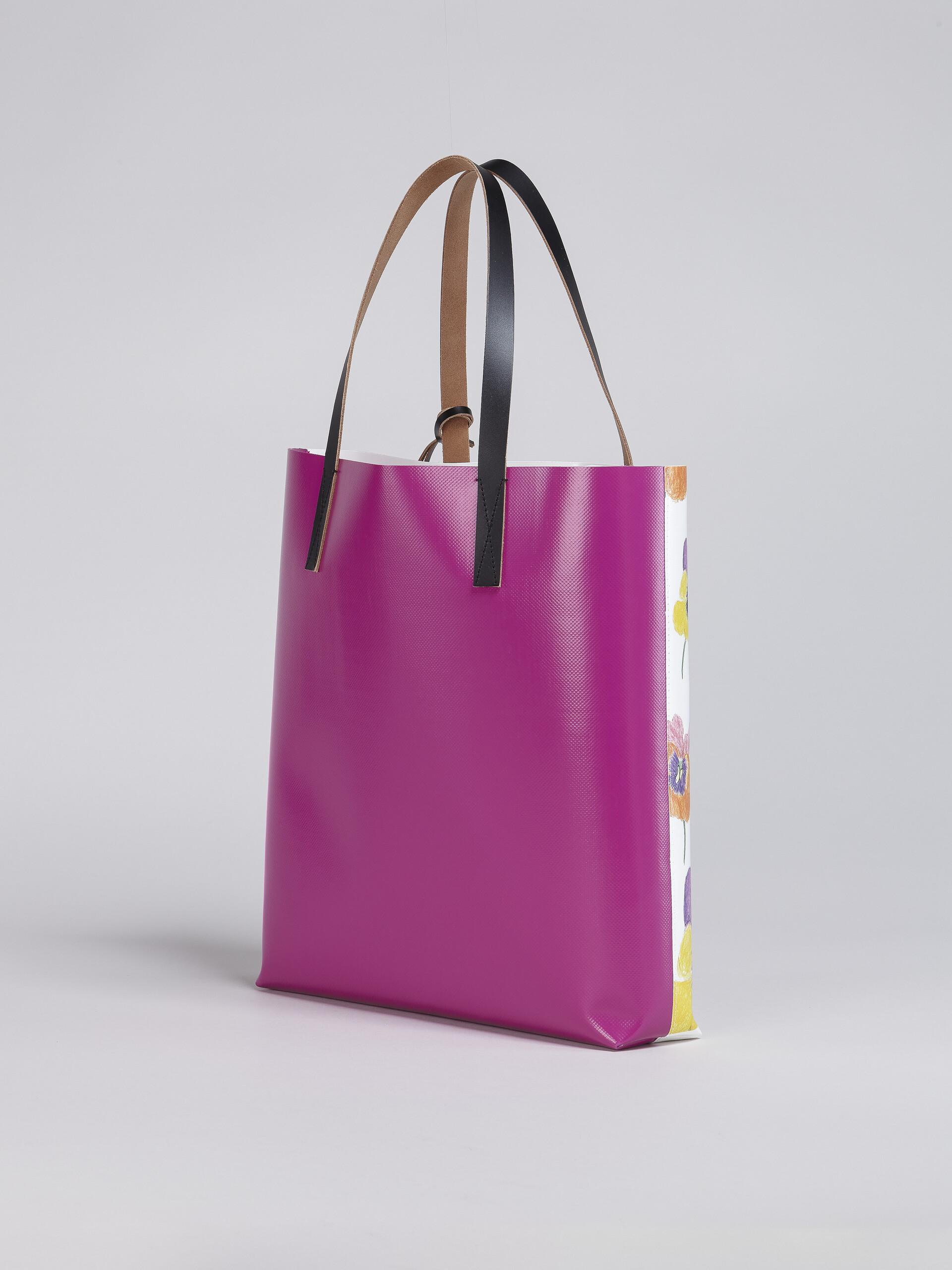 Pinkfarbener Shopper mit Stiefmütterchen-Print - Shopper - Image 3
