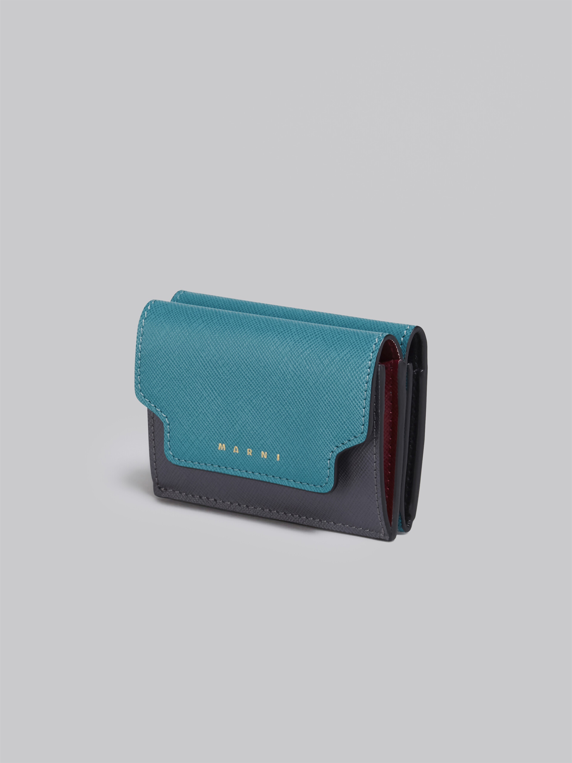 ブルー グレー レッド サフィアーノレザー製 三つ折りウォレット - 財布 - Image 4