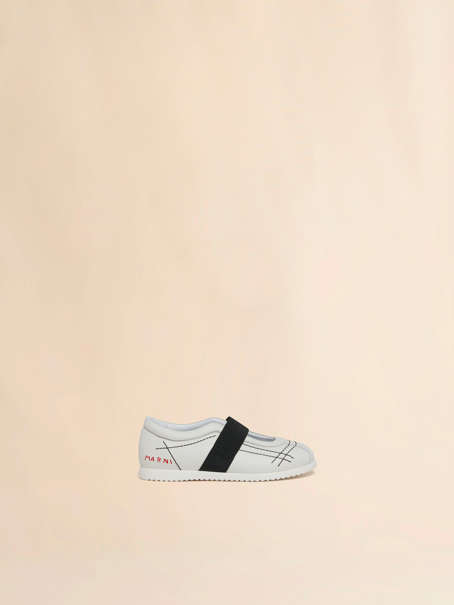 White leather low-cut sneaker with Marni Mending - Sneakers - Image 1