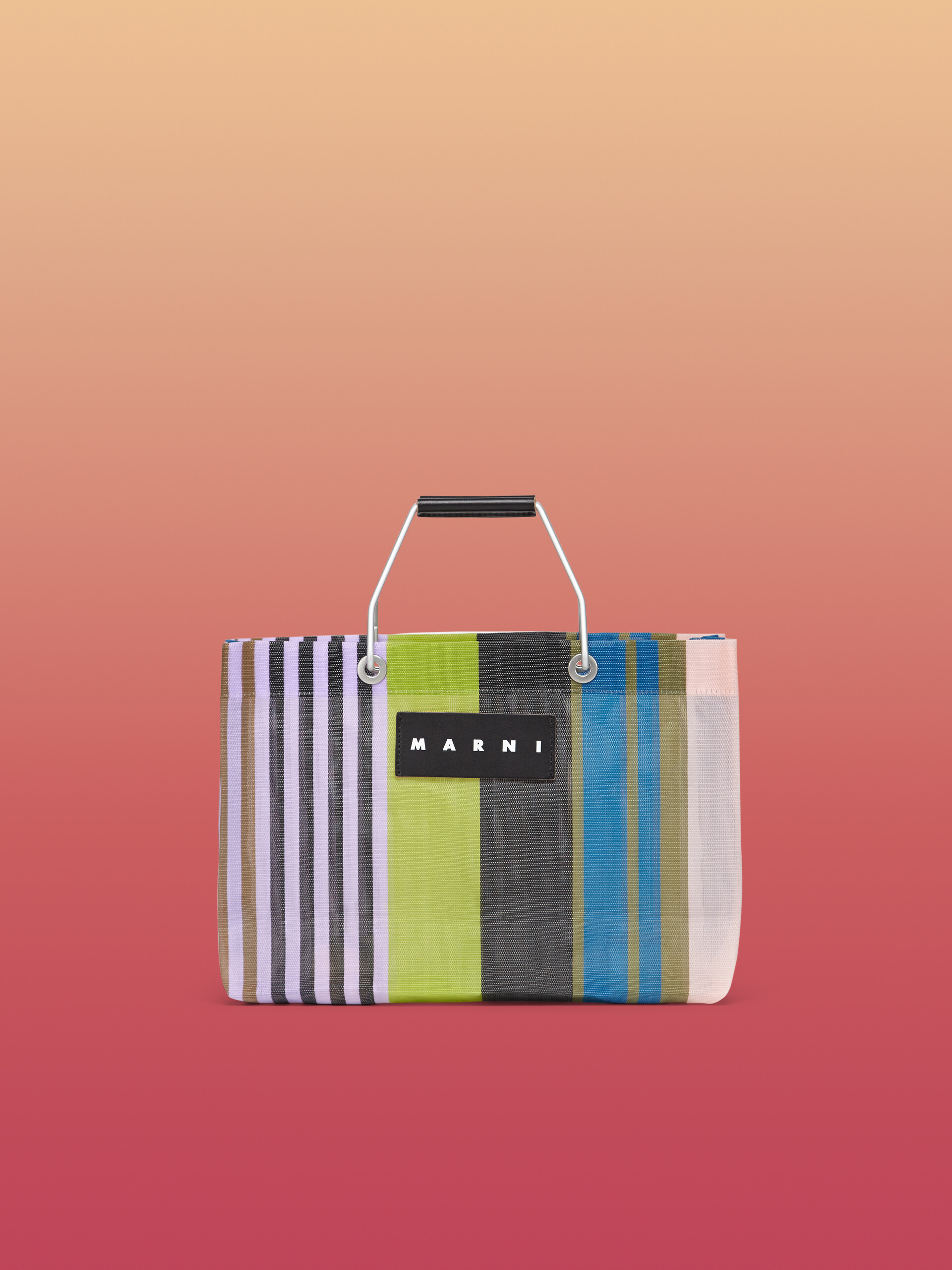 MARNI MARKET shopping bag in striped lilac, green, black, beige and blue polyamide - Bags - Image 1