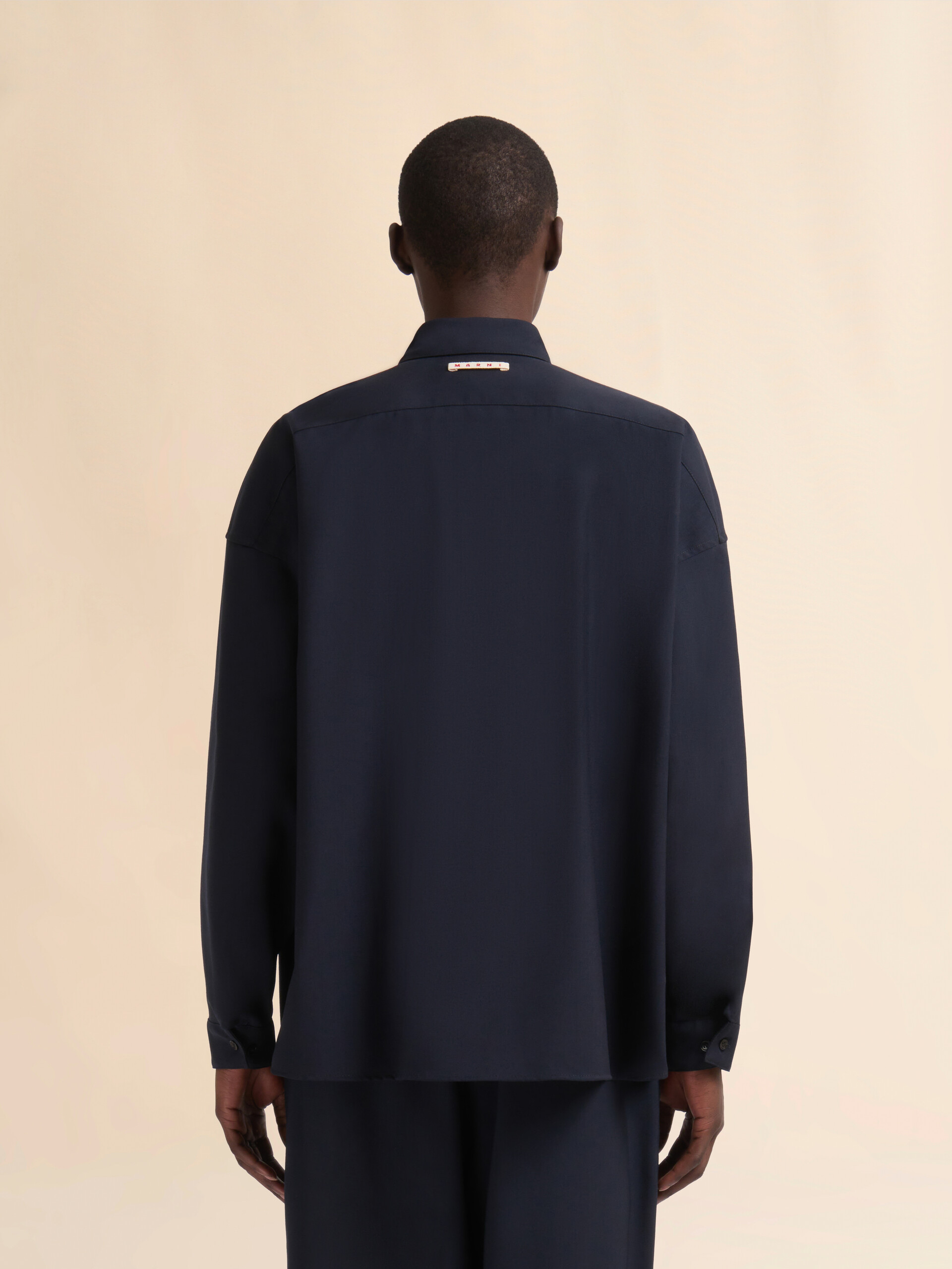 Deep blue tropical wool long-sleeved shirt - Shirts - Image 3