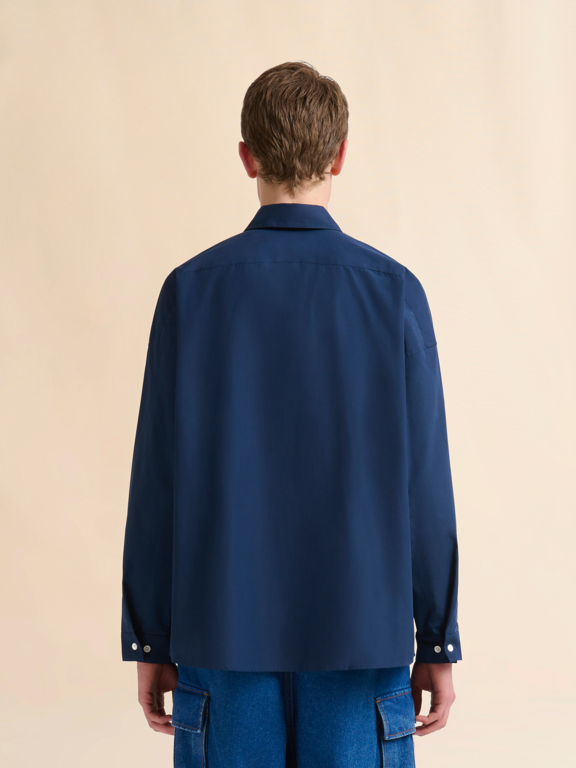 Deep blue cotton long-sleeved shirt with snake print - Shirts - Image 3