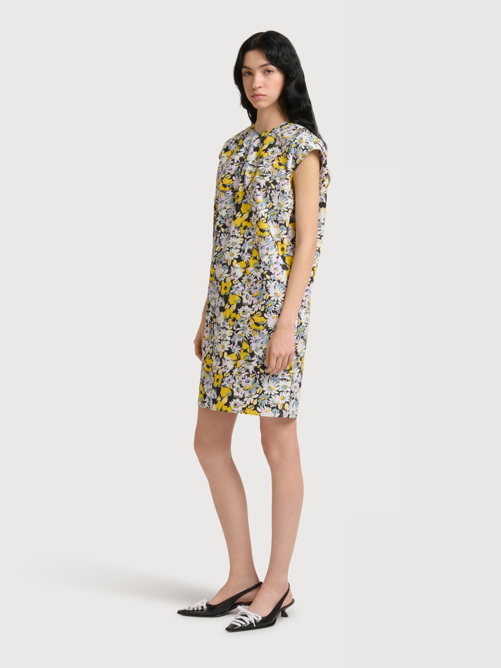 Yellow and black poplin dress with Pop Flowers print - Dresses - Image 3