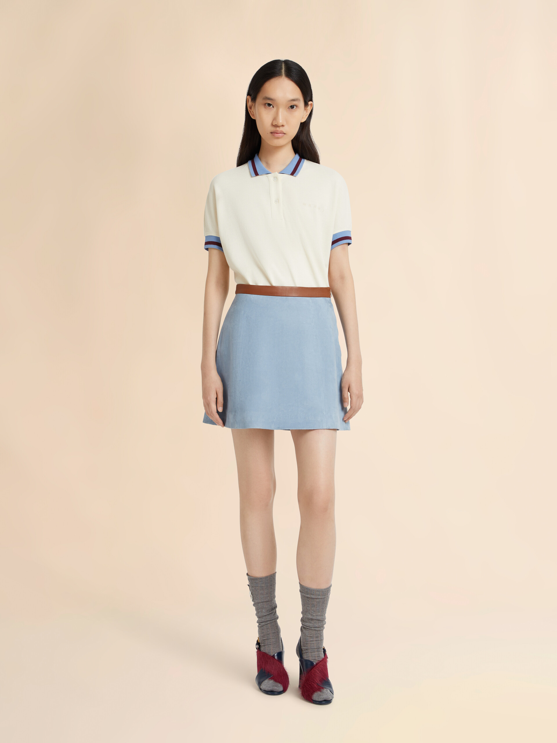 Light blue suede flared mini skirt - Skirts - Image 2