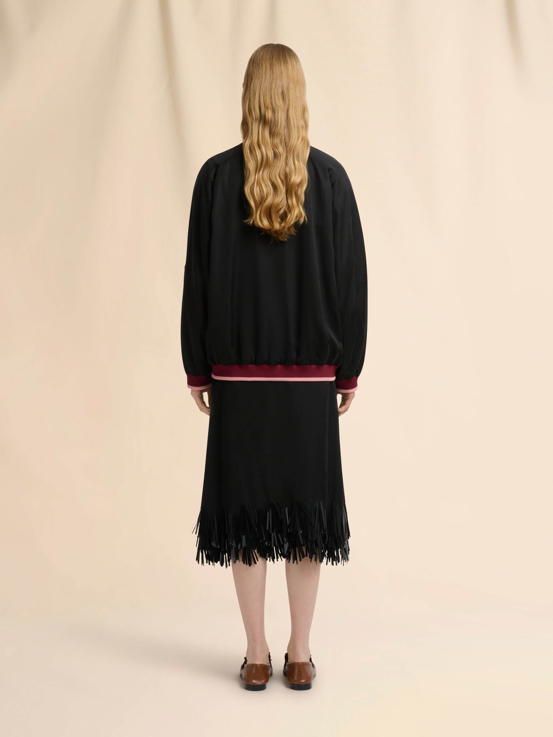 Black satin jacket with sequin flowers - Jackets - Image 3