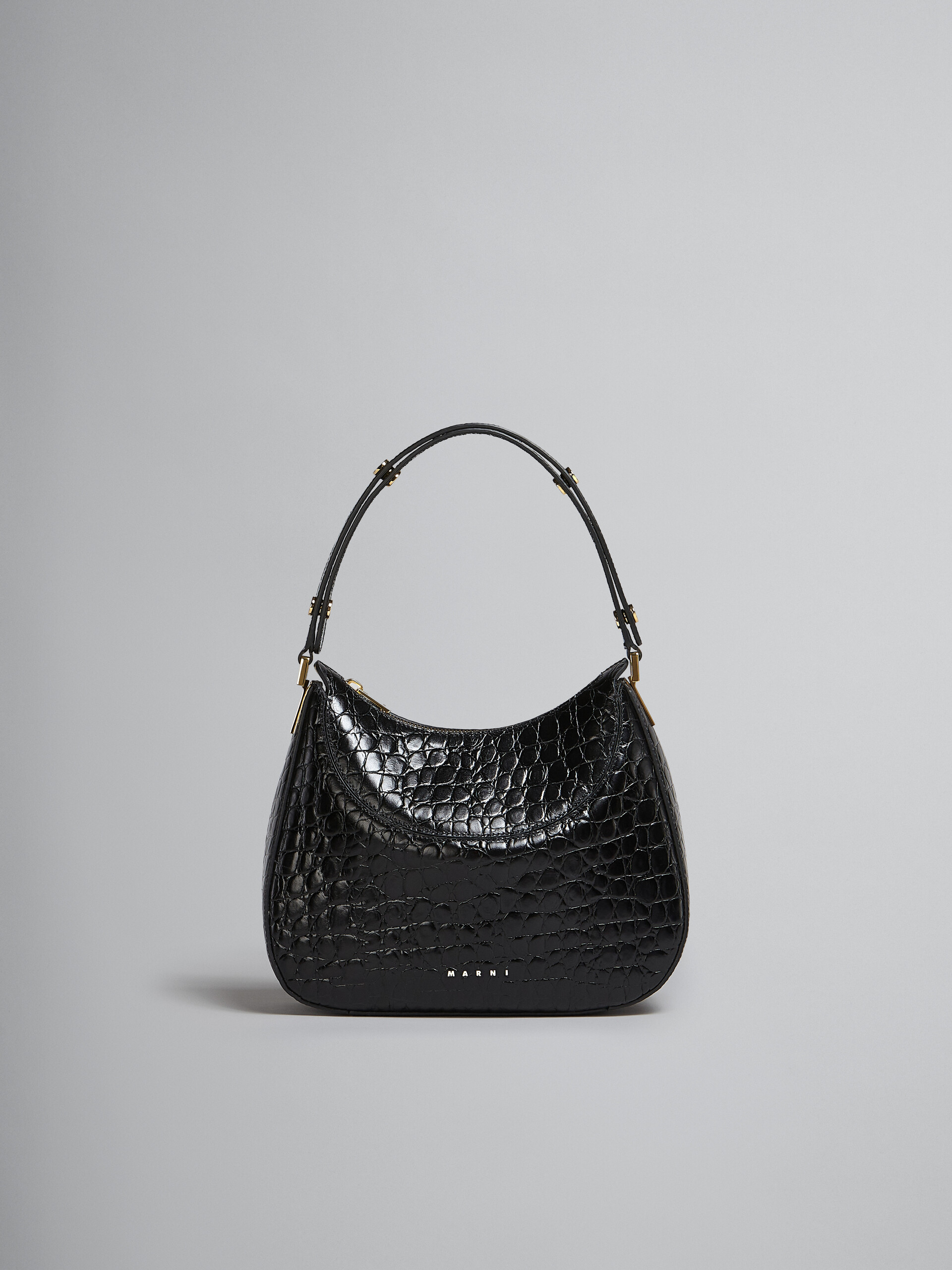 Milano Small Bag in black croco print leather - Handbag - Image 1