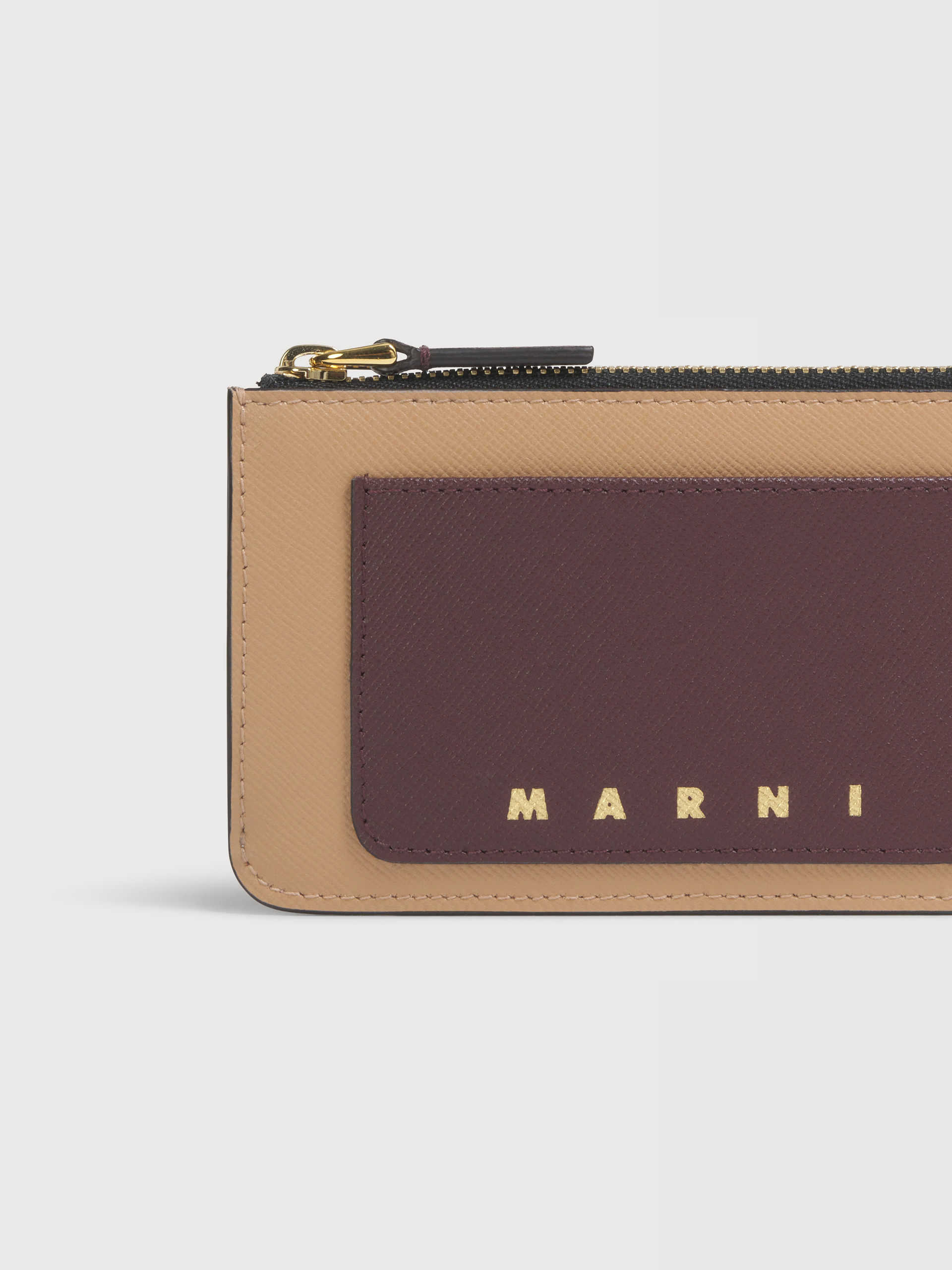 Brown white and mustard leather zip cardholder - Wallets - Image 4