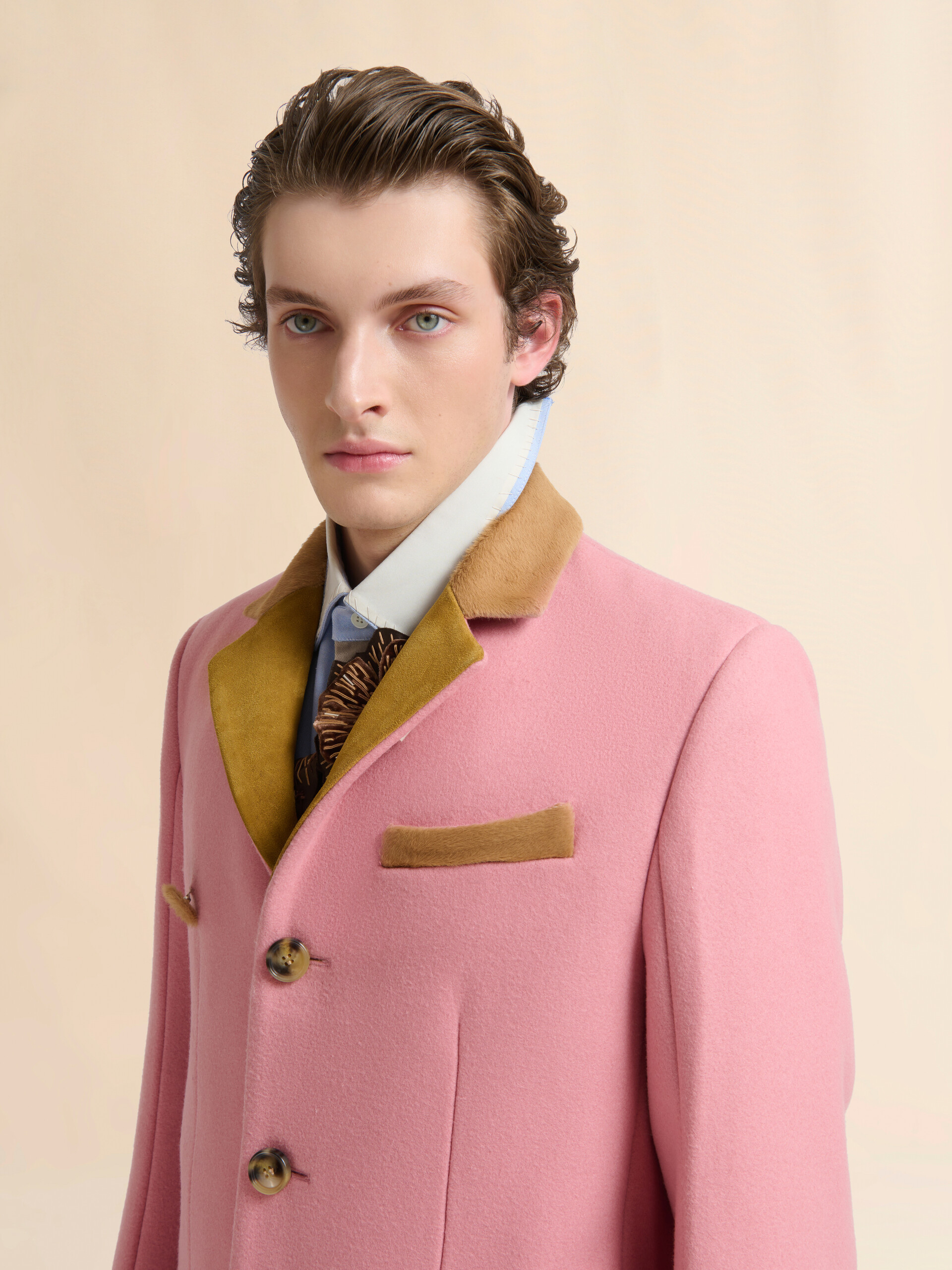 Pink wool felt coat with suede details - Coats - Image 4