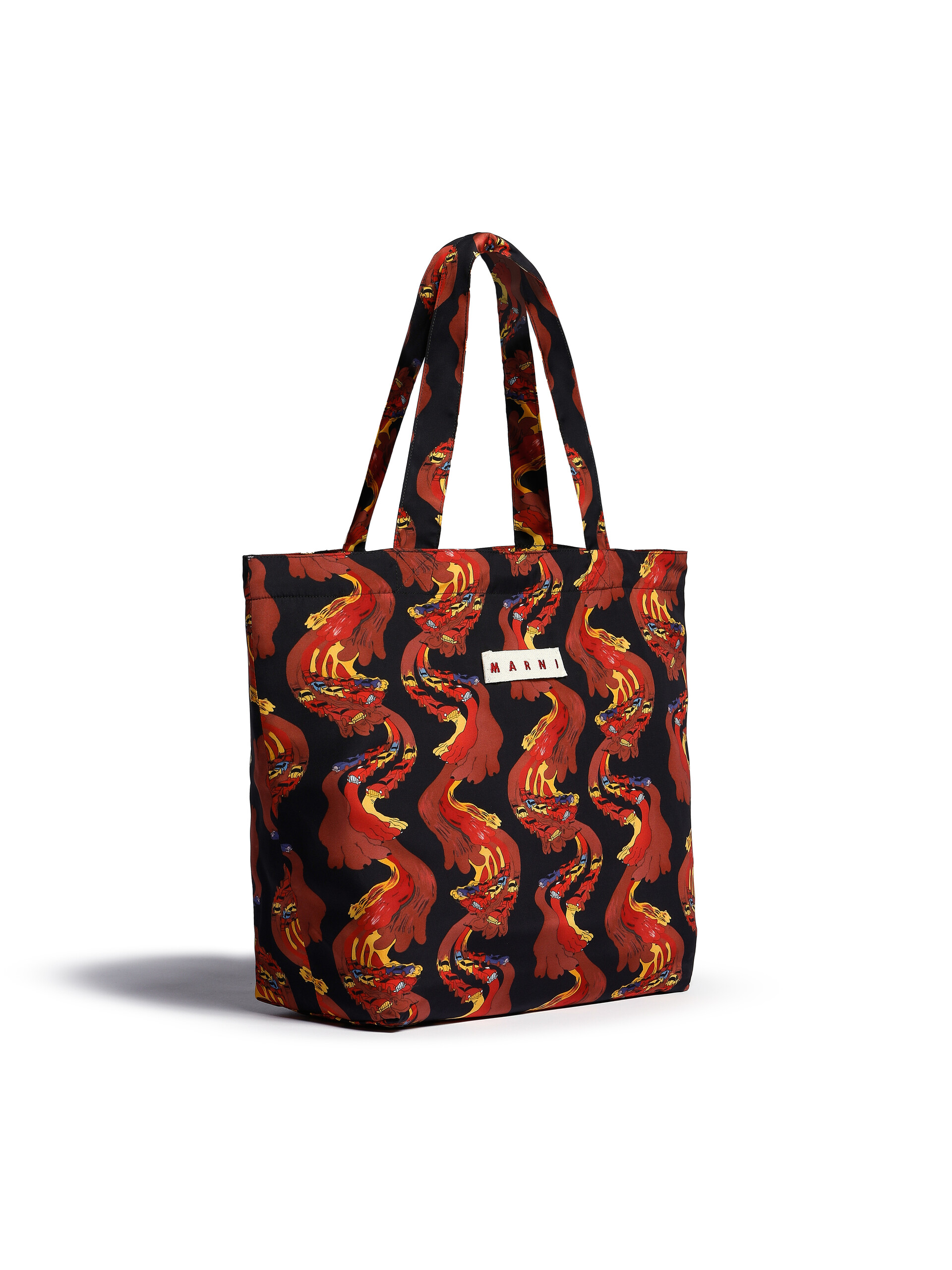 Black viscose tote bag with archival multicoloured print - Shopping Bags - Image 2